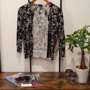 Ann Taylor Black and White Floral Cardigan